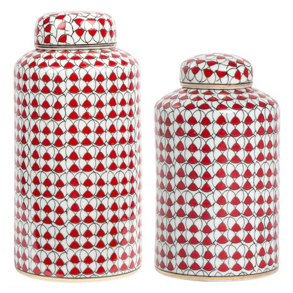 Декоративный сосуд Red ornament Красный Белый Декоративный сосуд Red ornament Красный Белый в Рязани | Loft Concept