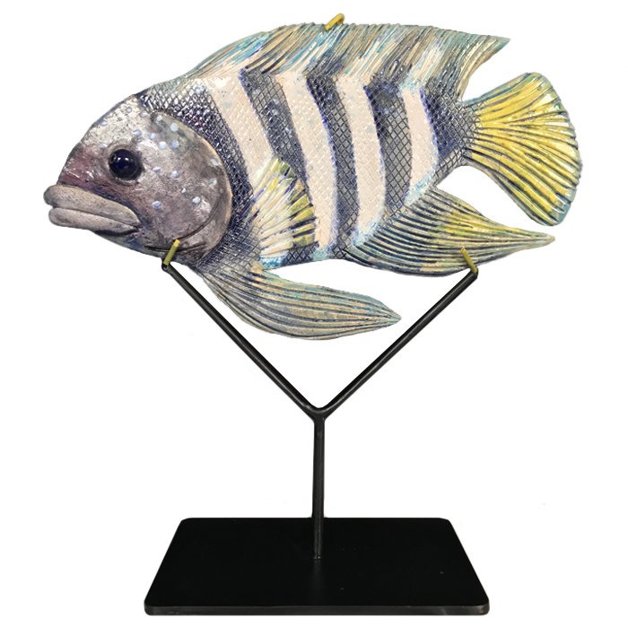 Статуэтка на подставке Striped Fish Серый Черный Белый в Рязани | Loft Concept 
