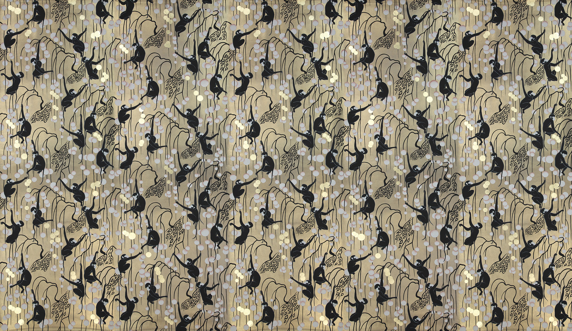 Обои ручная роспись Deco Monkeys Special Colourway on Brushed Gold gilded paper Обои ручная роспись Deco Monkeys Special Colourway on Brushed Gold gilded paper - постер Loft-Concept в Рязани