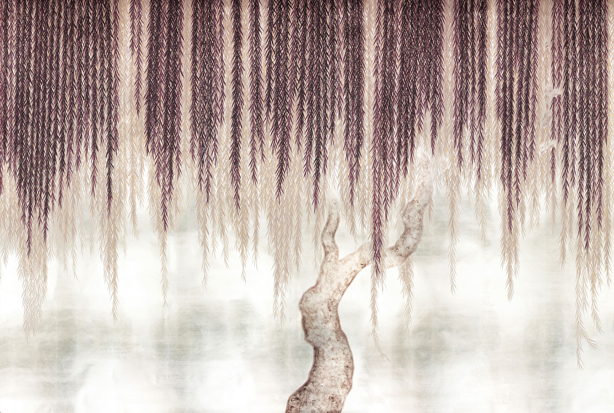 Обои ручная роспись Willow Boysenberry on White Metal gilded paper Обои ручная роспись Willow Boysenberry on White Metal gilded paper - постер Loft-Concept в Рязани