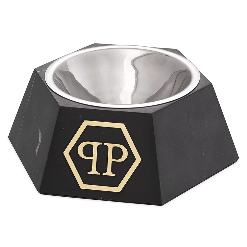 Миска для корма Philipp Plein Dog Food bowl Nice L Black Черный Мрамор Nero Сталь Золотой Миска для корма Philipp Plein Dog Food bowl Nice L Black Черный Мрамор Nero Сталь Золотой в Рязани | Loft Concept