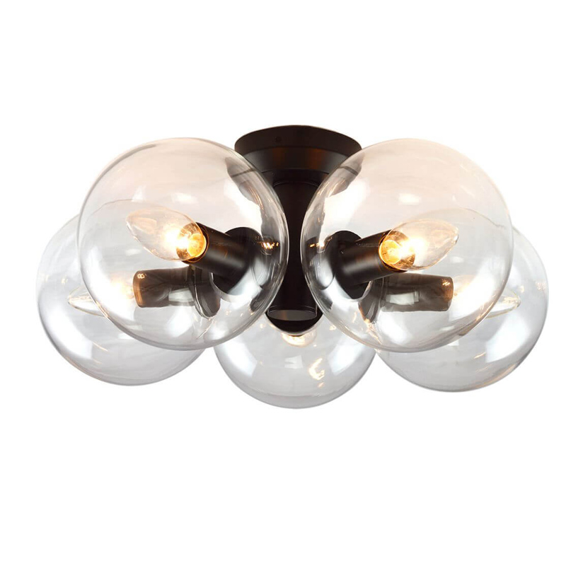 Потолочный светильник  Modo 5 Globes Ceiling Lamp 41 Черный Прозрачное Стекло в Рязани | Loft Concept 