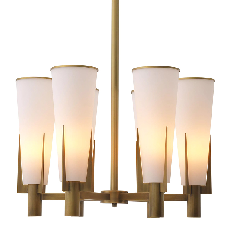 Люстра Eichholtz Chandelier Dino Brass Латунь Белое матовое стекло Люстра Eichholtz Chandelier Dino Brass Латунь Белое матовое стекло в Рязани | Loft Concept