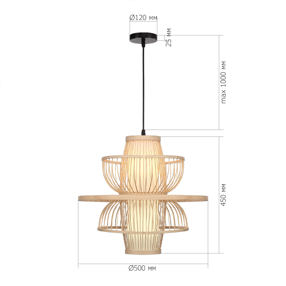 Подвесной светильник фигурный из деревянных прутьев с плафоном из натуральной ткани Light Inside the Cell в Рязани