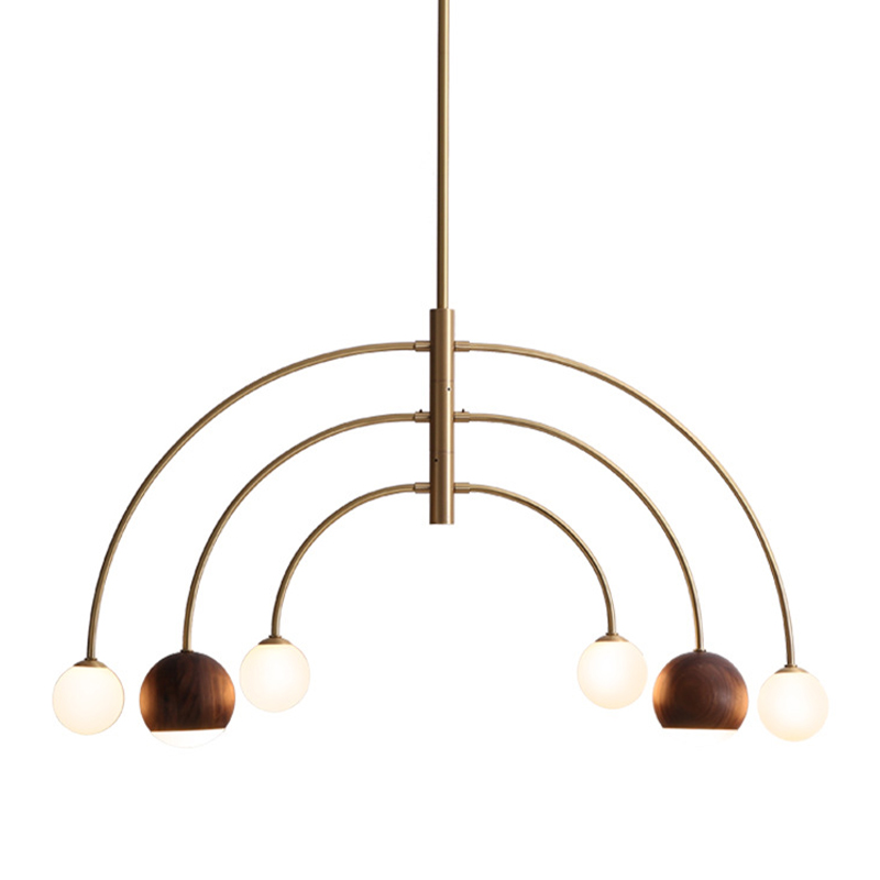 Люстра Wynne Metal Arch Wooden Chandelier Латунь Белое матовое стекло Коричневый Люстра Wynne Metal Arch Wooden Chandelier Латунь Белое матовое стекло Коричневый в Рязани | Loft Concept