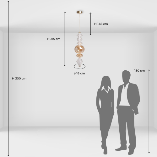 Подвесной светильник с вертикальной композицией из прозрачных и янтарных стеклянных шаров и ромбов Gabriel Scott Luna в Рязани