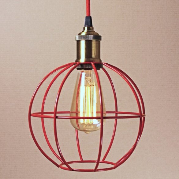 Подвесной светильник Wire Cage Pendant Ball Red Красный Подвесной светильник Wire Cage Pendant Ball Red Красный в Рязани | Loft Concept
