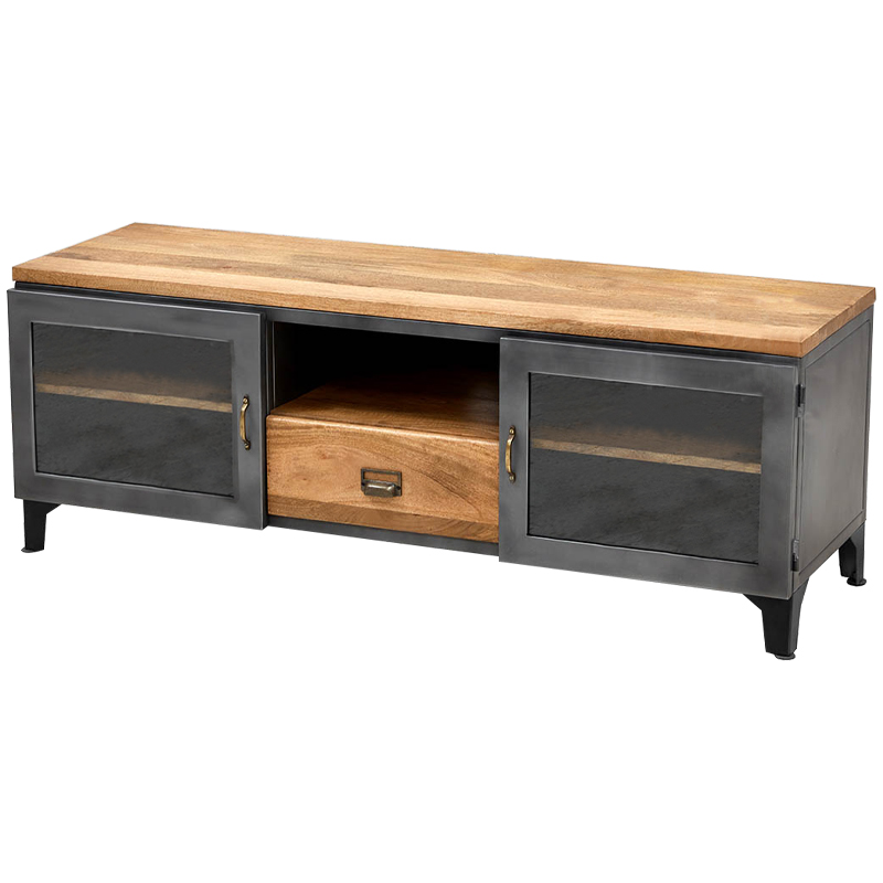 TV-тумба в стиле Лофт Russell TV Stand Латунь Древесина Графитовый TV-тумба в стиле Лофт Russell TV Stand Латунь Древесина Графитовый в Рязани | Loft Concept
