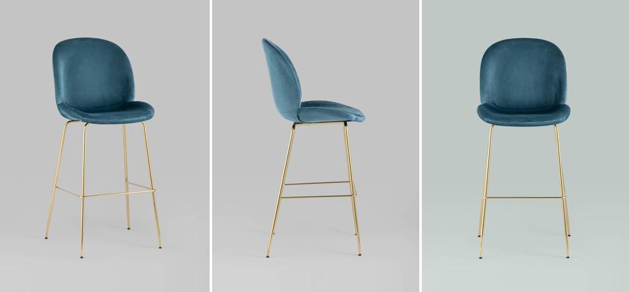 Барный Стул Синий Велюр Vendramin Chair - фото