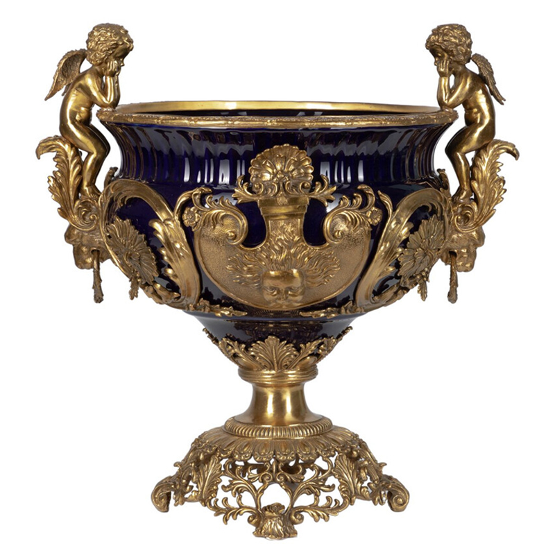 Чаша темно-синего цвета с фигурками ангелов и рельефным декором Eden Garden porcelain and bronze Темно-синий Бронза Чаша темно-синего цвета с фигурками ангелов и рельефным декором Eden Garden porcelain and bronze Темно-синий Бронза в Рязани | Loft Concept