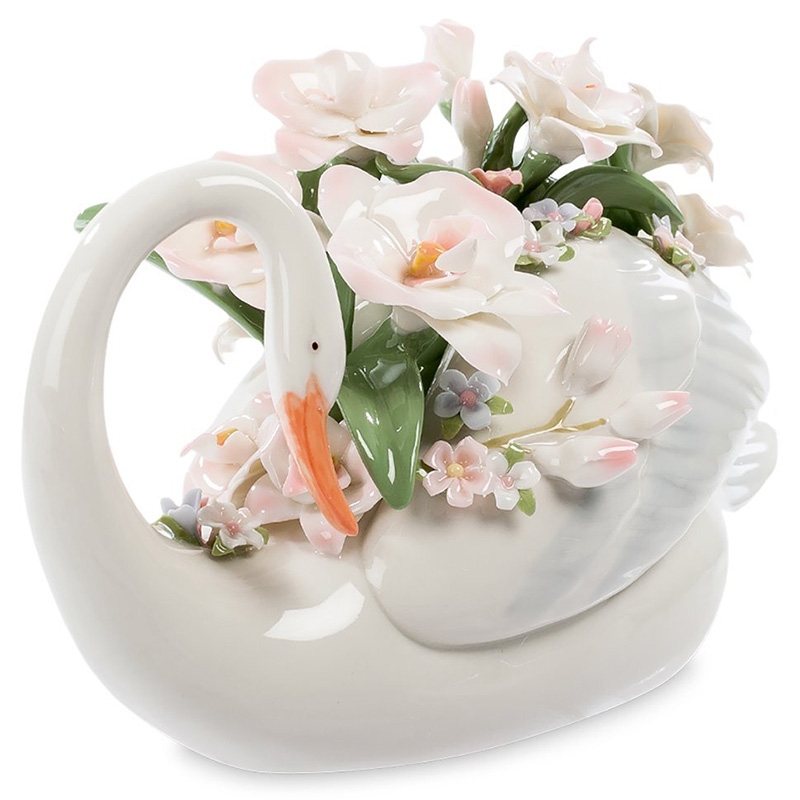 Статуэтка фарфоровая Лебедь с цветами Charming Statuette Белый Розовый Зеленый Оранжевый Статуэтка фарфоровая Лебедь с цветами Charming Statuette Белый Розовый Зеленый Оранжевый в Рязани | Loft Concept