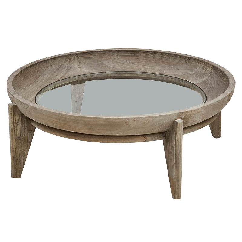 Круглый кофейный стол Imran Round Coffee Table Древесина Прозрачное Стекло Круглый кофейный стол Imran Round Coffee Table Древесина Прозрачное Стекло в Рязани | Loft Concept
