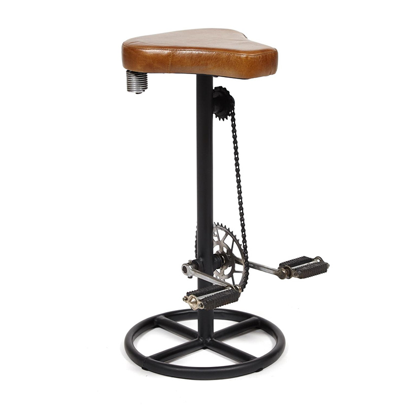 Барный стул с педалями от велосипеда Industrial leather bar stool with bicycle pedals Коричневый Черный в Рязани | Loft Concept 