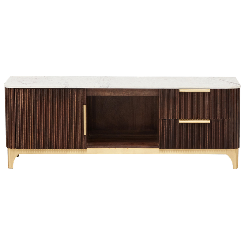 ТВ-тумба Baier Wood TV Stand Латунь Коричневый Белый Мрамор Bianco ТВ-тумба Baier Wood TV Stand Латунь Коричневый Белый Мрамор Bianco в Рязани | Loft Concept