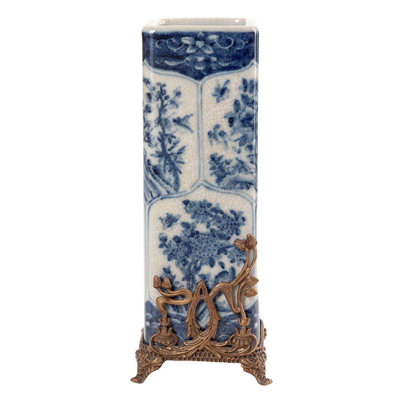 Ваза высокая с орнаментом White Ornament Vases Синий Белый Ваза высокая с орнаментом White Ornament Vases Синий Белый в Рязани | Loft Concept