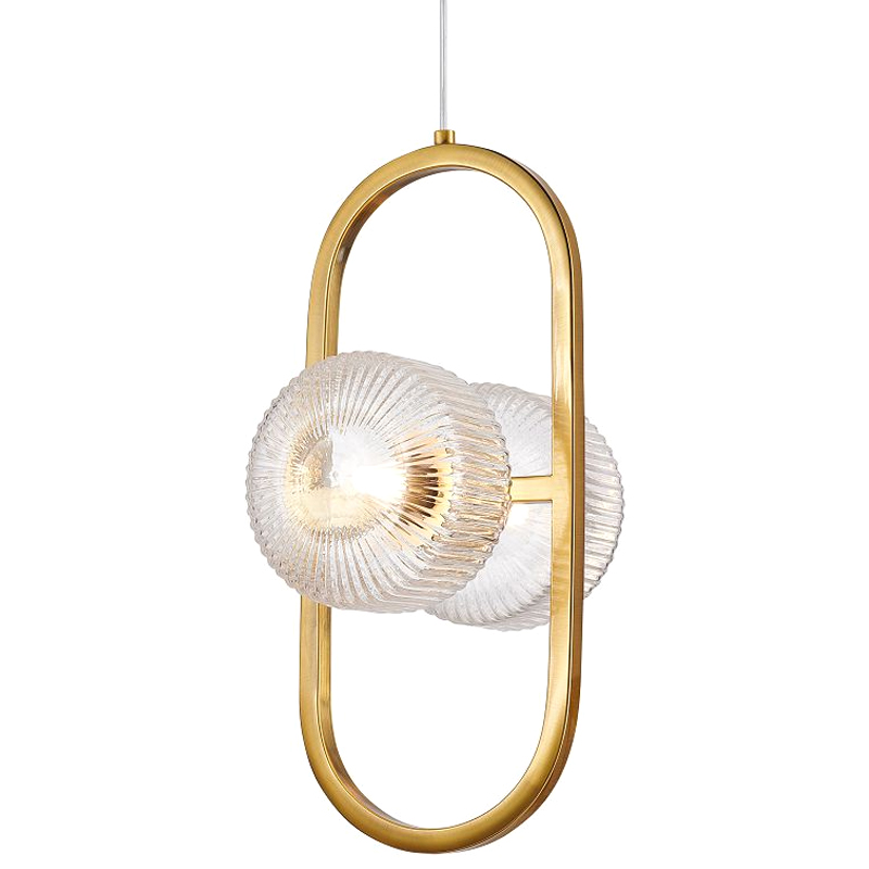 Подвесной светильник с рельефными плафонами Blown Glass Латунь Прозрачный Подвесной светильник с рельефными плафонами Blown Glass Латунь Прозрачный в Рязани | Loft Concept
