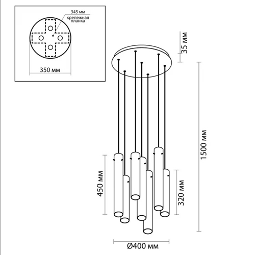 Люстра каскадная с 7-ю цилиндрическими плафонами из стекла Luminous Cylinders в Рязани