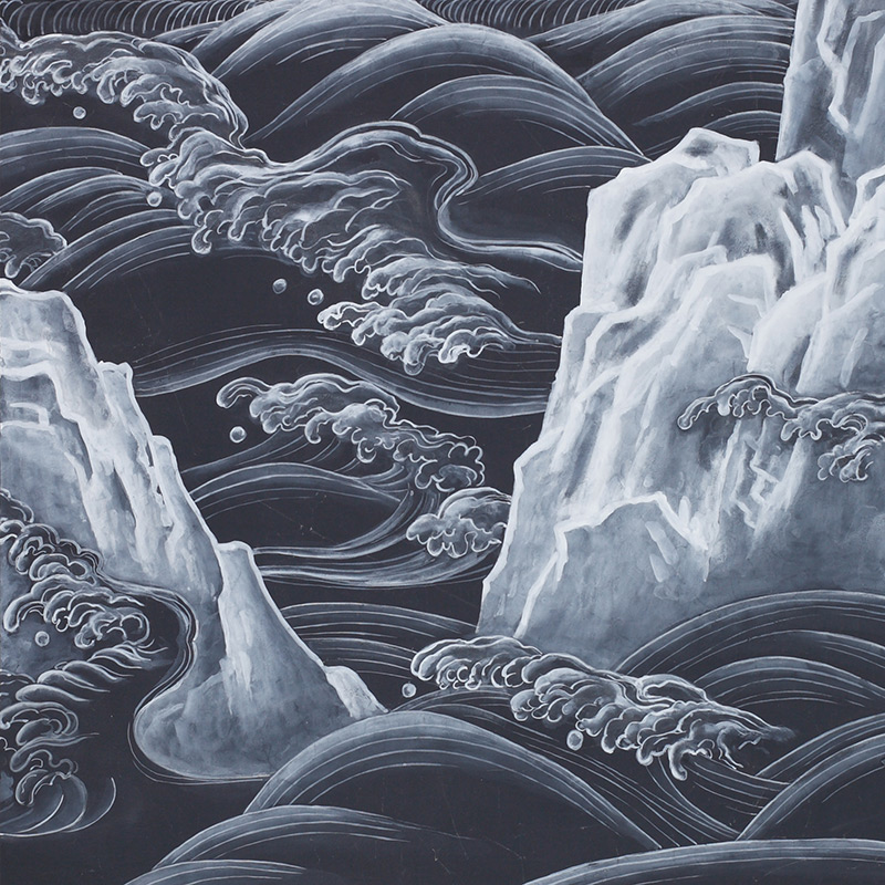 Обои ручная роспись Matsushima Waves Roka on Edo Night painted silk Обои ручная роспись Matsushima Waves Roka on Edo Night painted silk в Рязани | Loft Concept