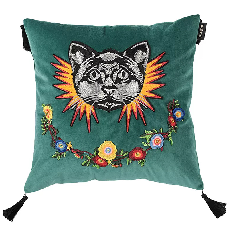 Декоративная подушка с вышивкой Стиль Gucci Cat Cushion Декоративная подушка с вышивкой Стиль Gucci Cat Cushion в Рязани | Loft Concept