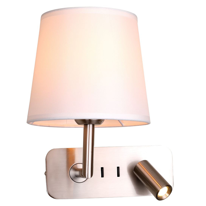 Бра с абажуром Trumpet Lamp Nickel 2 лампы Никель Белый Бежевый Бра с абажуром Trumpet Lamp Nickel 2 лампы Никель Белый Бежевый в Рязани | Loft Concept