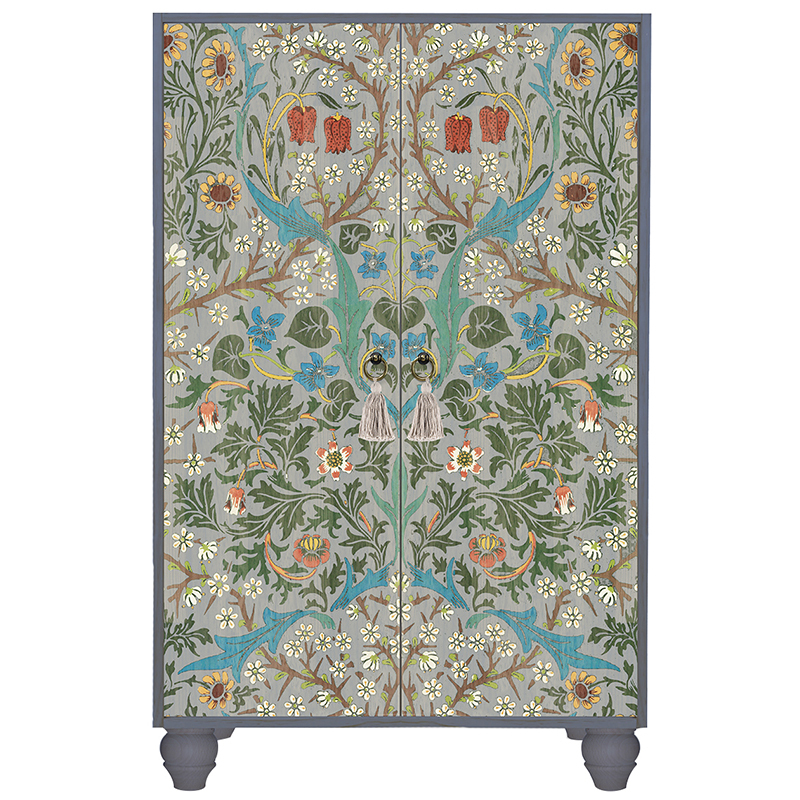 Шкаф с цветочным узором на дверцах Floral Print Cabinet Grey Серый Мульти Шкаф с цветочным узором на дверцах Floral Print Cabinet Grey Серый Мульти в Рязани | Loft Concept