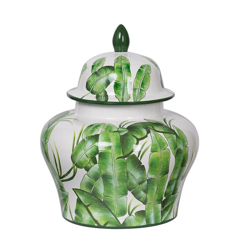 Ваза с зелёными листьями и крышкой Vase Green Leaves Белый Зеленый Ваза с зелёными листьями и крышкой Vase Green Leaves Белый Зеленый в Рязани | Loft Concept