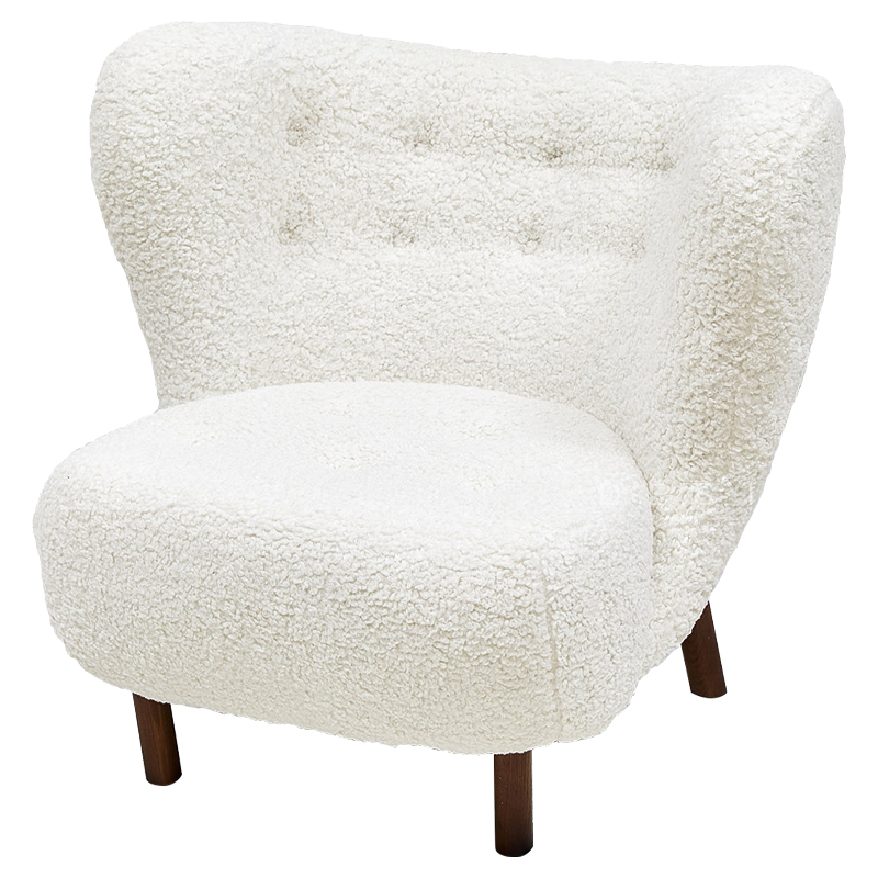 Дизайнерское кресло Boucle Neve White Armchair с обивкой букле и ножками из массива ясеня Белый Коричневый Дизайнерское кресло Boucle Neve White Armchair с обивкой букле и ножками из массива ясеня Белый Коричневый в Рязани | Loft Concept