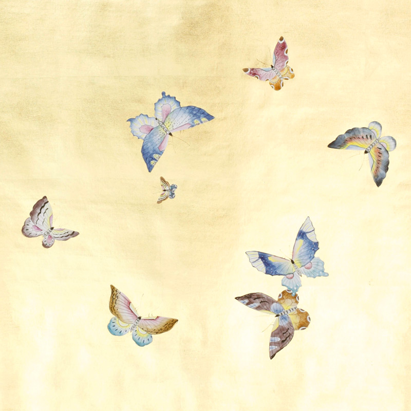 Обои ручная роспись Butterflies Special Colourway on Deep Rich Gold gilded paper  в Рязани | Loft Concept 