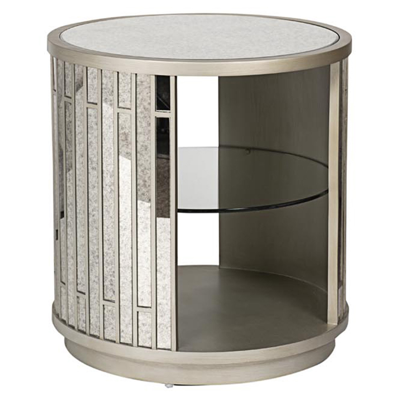 Тумба круглая Mirror Blocks Nightstand Черный Серебряный Тумба круглая Mirror Blocks Nightstand Черный Серебряный в Рязани | Loft Concept