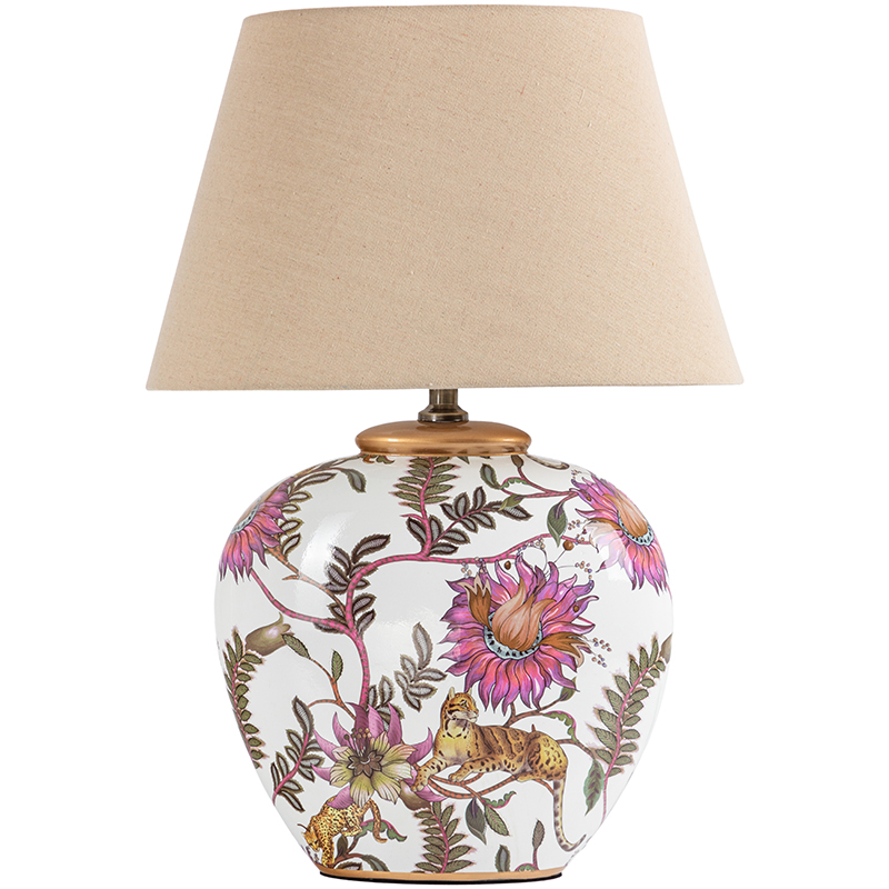 Настольная лампа с абажуром Leopard Flowers Lampshade Бежевый Белый Розовый Настольная лампа с абажуром Leopard Flowers Lampshade Бежевый Белый Розовый в Рязани | Loft Concept