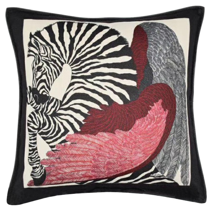 Декоративная подушка Hermes Zebra 25 Черно-белый Красный Декоративная подушка Hermes Zebra 25 Черно-белый Красный в Рязани | Loft Concept