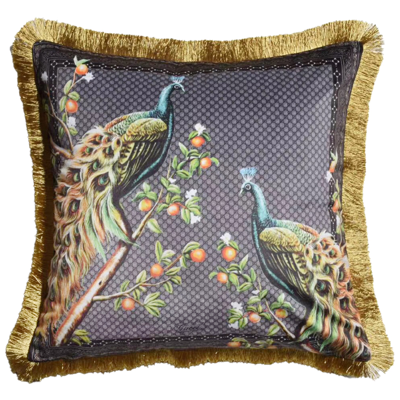 Декоративная подушка Cтиль Gucci Peacock Серый Золотой Мульти Декоративная подушка Cтиль Gucci Peacock Серый Золотой Мульти в Рязани | Loft Concept