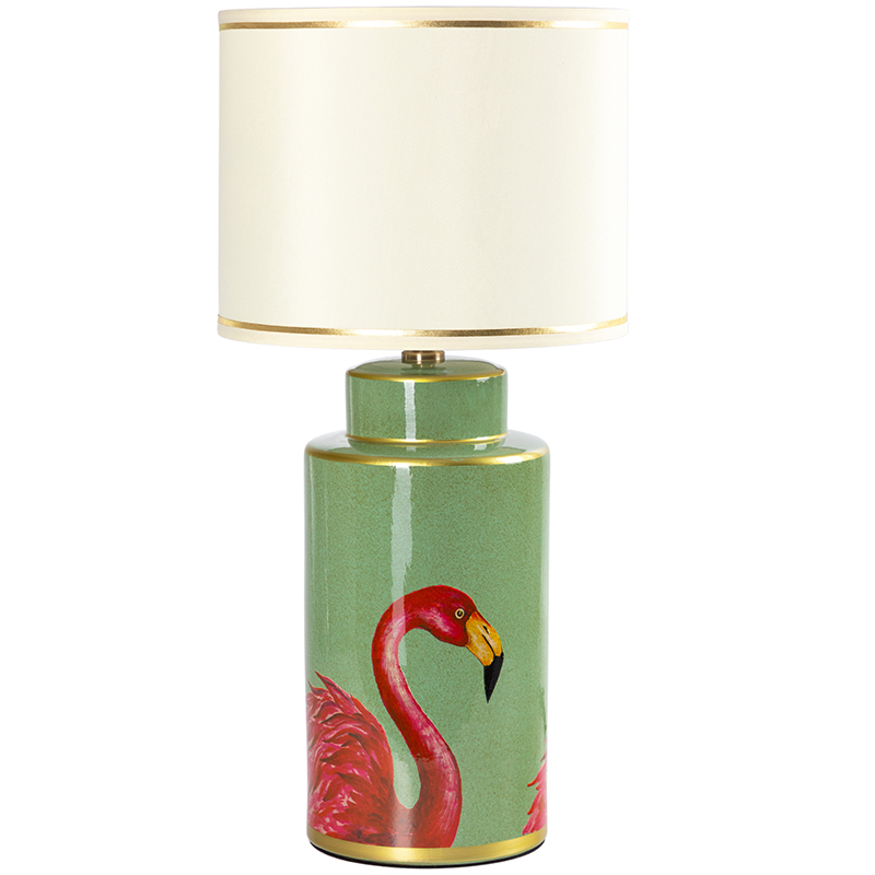 Настольная лампа Flamingos Green Lampshade Зеленый Розовый Бежевый Настольная лампа Flamingos Green Lampshade Зеленый Розовый Бежевый в Рязани | Loft Concept