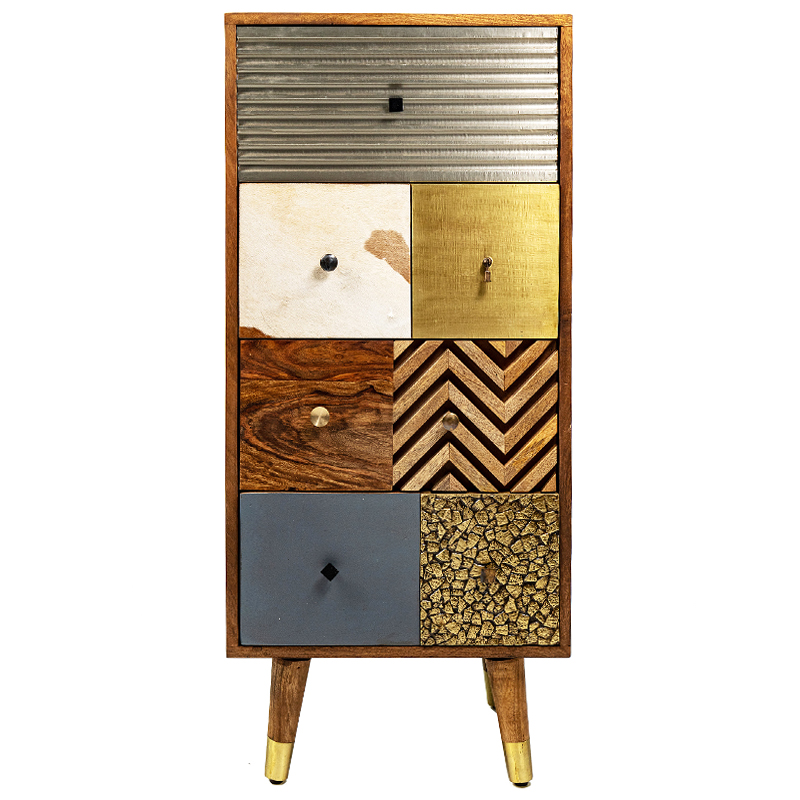 Высокий комод Handmade Wooden Furniture Коричневый Серебряный Золотой Синий Высокий комод Handmade Wooden Furniture Коричневый Серебряный Золотой Синий в Рязани | Loft Concept