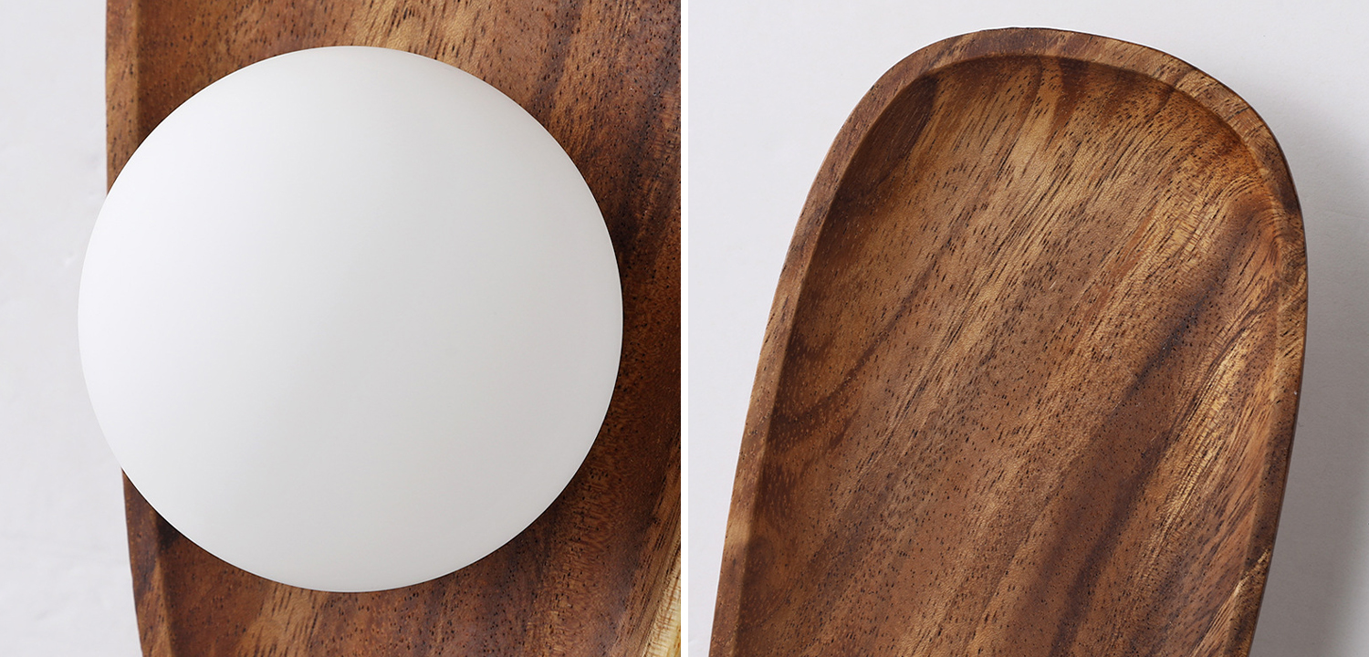 Настенный светильник с деревянным основанием и круглым стеклянным плафоном Fabre Wood Wall Lamp L - фото