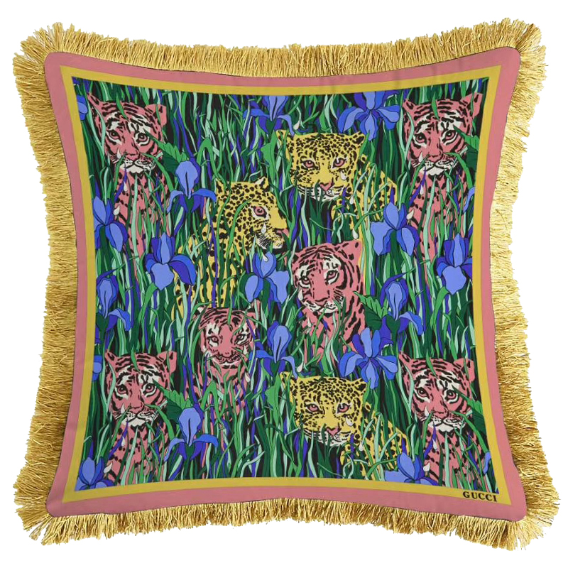 Декоративная подушка Cтиль Gucci Tigers And Irises Мульти Золотой Декоративная подушка Cтиль Gucci Tigers And Irises Мульти Золотой в Рязани | Loft Concept
