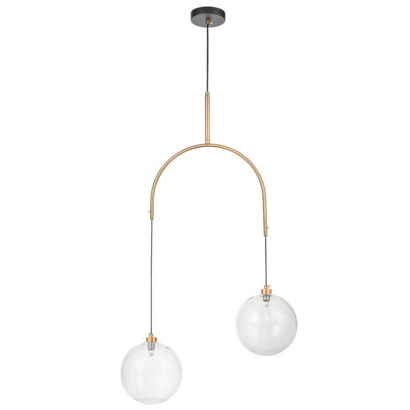 Люстра Two Hanging Ball Chandelier Золотой Прозрачный Черный Люстра Two Hanging Ball Chandelier Золотой Прозрачный Черный в Рязани | Loft Concept
