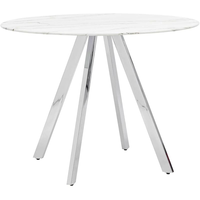 Стол обеденный Iving круглый столешница мрамор ножка хром Белый Мрамор Bianco Серебряный Стол обеденный Iving круглый столешница мрамор ножка хром Белый Мрамор Bianco Серебряный в Рязани | Loft Concept