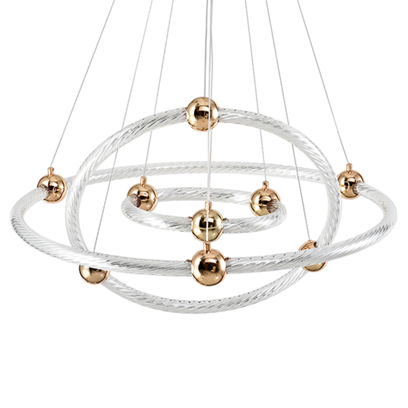 Люстра подвесная светодиодная в виде 3-х колец Lighting Rings Gold Золотой Белый в Рязани | Loft Concept 