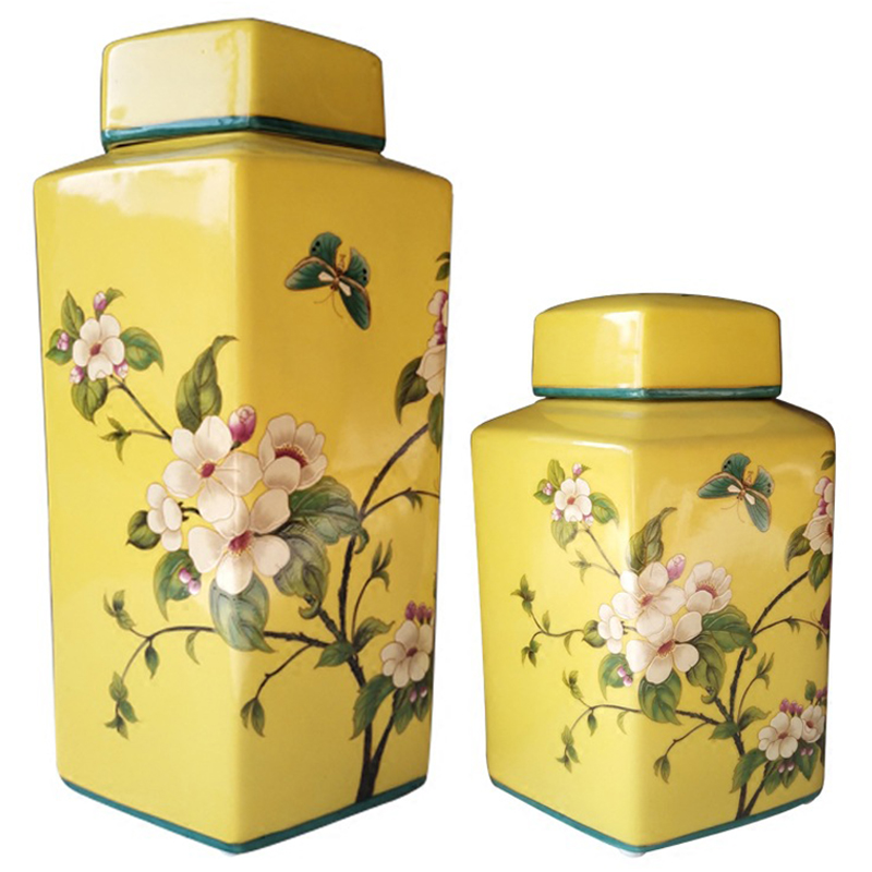 Ваза с крышкой Ceramic Yellow Garden Vase Желтый Бирюзовый Мульти Ваза с крышкой Ceramic Yellow Garden Vase Желтый Бирюзовый Мульти в Рязани | Loft Concept