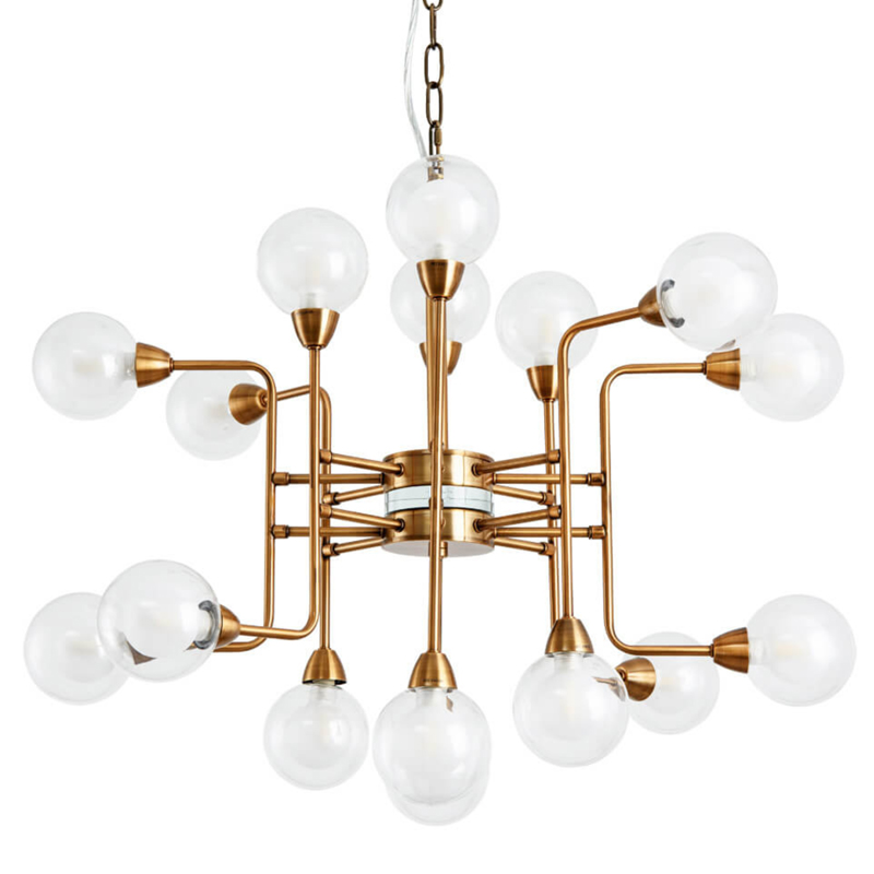Люстра Bistro Globe Milk Chandelier 16 Прозрачный белый Латунь Люстра Bistro Globe Milk Chandelier 16 Прозрачный белый Латунь в Рязани | Loft Concept
