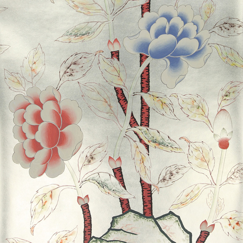 Обои ручная роспись Korean Peony Original colourway on Ocean Silver gilded silk with pearlescent antiquing Обои ручная роспись Korean Peony Original colourway on Ocean Silver gilded silk with pearlescent antiquing в Рязани | Loft Concept
