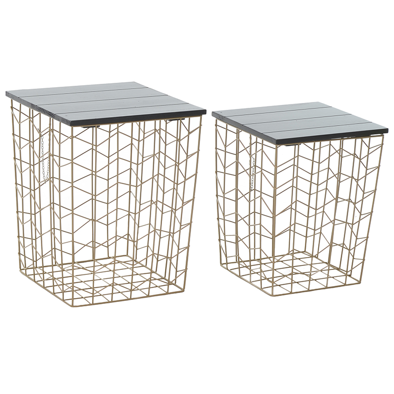 Комплект из приставных столов Wire Basket Side Table Золотой Черный Комплект из приставных столов Wire Basket Side Table Золотой Черный в Рязани | Loft Concept