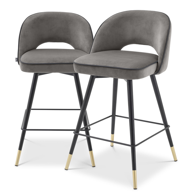 Комплект полубарных стульев Eichholtz Counter Stool Cliff set of 2 grey Серый Черный Латунь Комплект полубарных стульев Eichholtz Counter Stool Cliff set of 2 grey Серый Черный Латунь в Рязани | Loft Concept