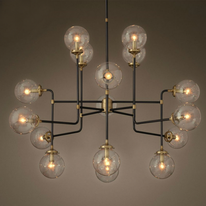 Люстра Bistro Globe Clear Glass Chandelier 16 Черный Люстра Bistro Globe Clear Glass Chandelier 16 Черный в Рязани | Loft Concept