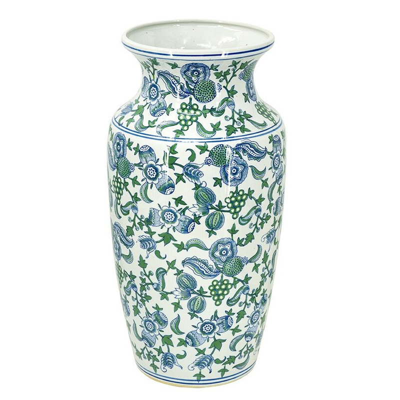 Ваза с зелено-голубым цветочным узором на белом фоне 61 см Blue & White Ornament Белый Синий Зеленый Ваза с зелено-голубым цветочным узором на белом фоне 61 см Blue & White Ornament Белый Синий Зеленый в Рязани | Loft Concept