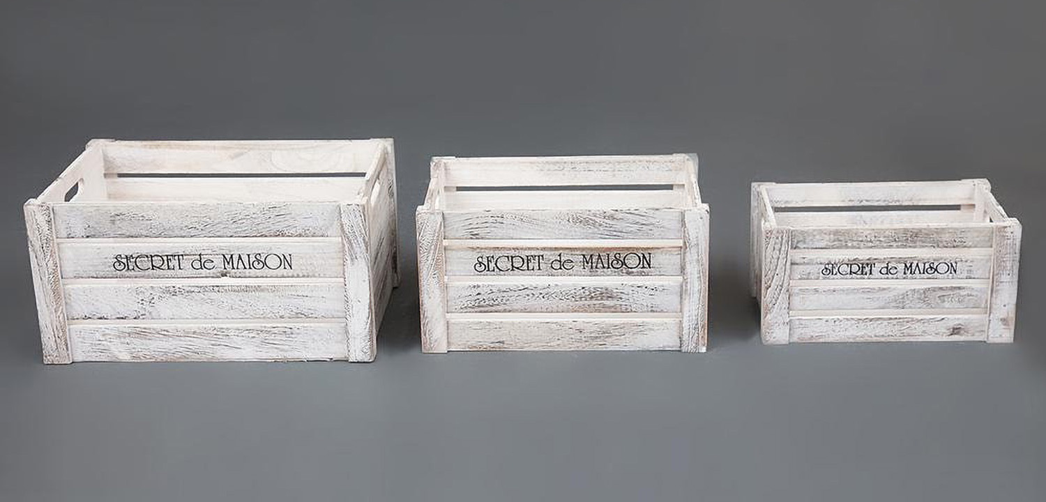 Набор из трёх ящиков Set of three antique white boxes  - фото