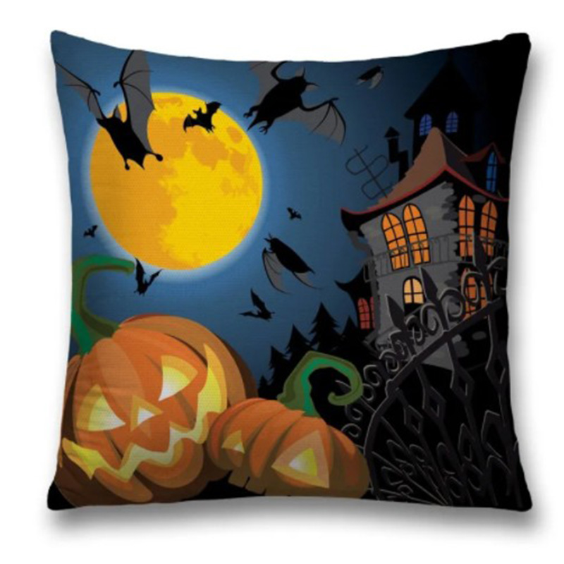 Подушка Halloween Spooky Night Черный Оранжевый Синий Подушка Halloween Spooky Night Черный Оранжевый Синий в Рязани | Loft Concept