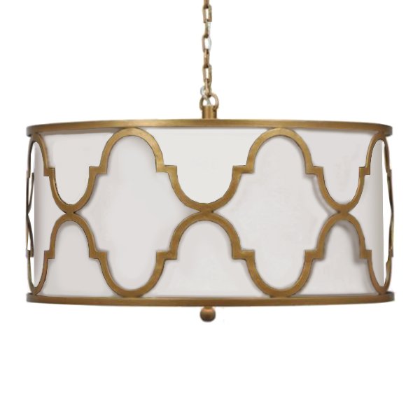 Люстра White Shade Gold Quatrefoil Overlay Drum Pendant Люстра White Shade Gold Quatrefoil Overlay Drum Pendant в Рязани | Loft Concept
