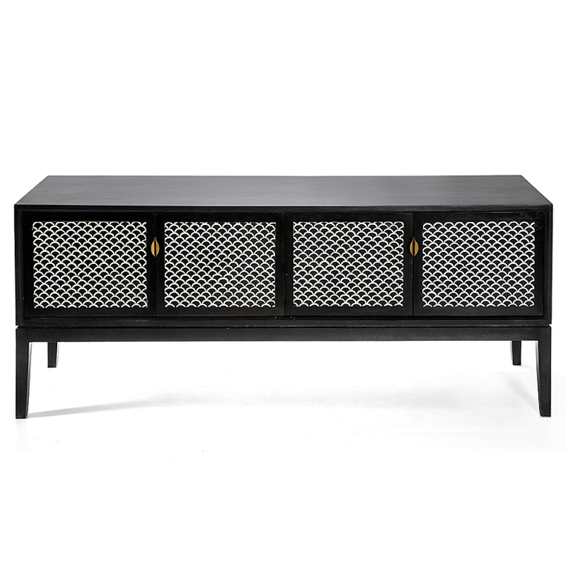 Буфет в гостиную с инкрустацией Bone Inlay sideboard - 4 doors Черный Белый в Рязани | Loft Concept 